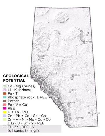 An animated map showing critical mineral potential in Alberta.