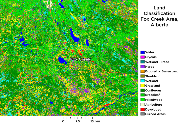 Map showing land use and classification for the Fox Creak area.